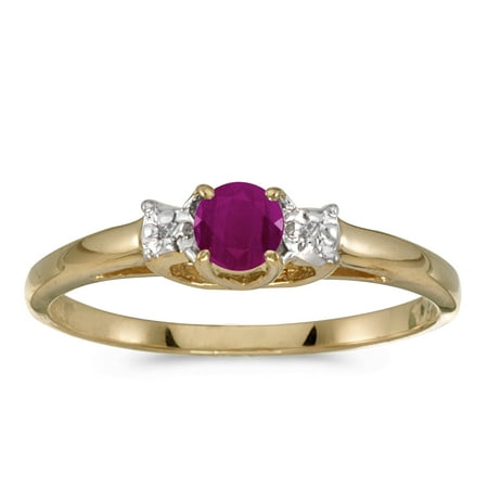 14k Gold Ruby Diamond Ring - 14k Yellow Gold Round Ruby And Diamond Ring