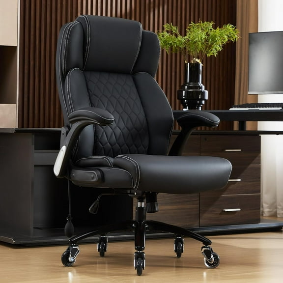 700lb Big and Tall Office Chair with Adjustable Lumbar Support, Flip Armrests, Large Rubber Wheels, Heavy Duty Metal Base for Heavy People, Ergonomic High Back Computer Desk Chair