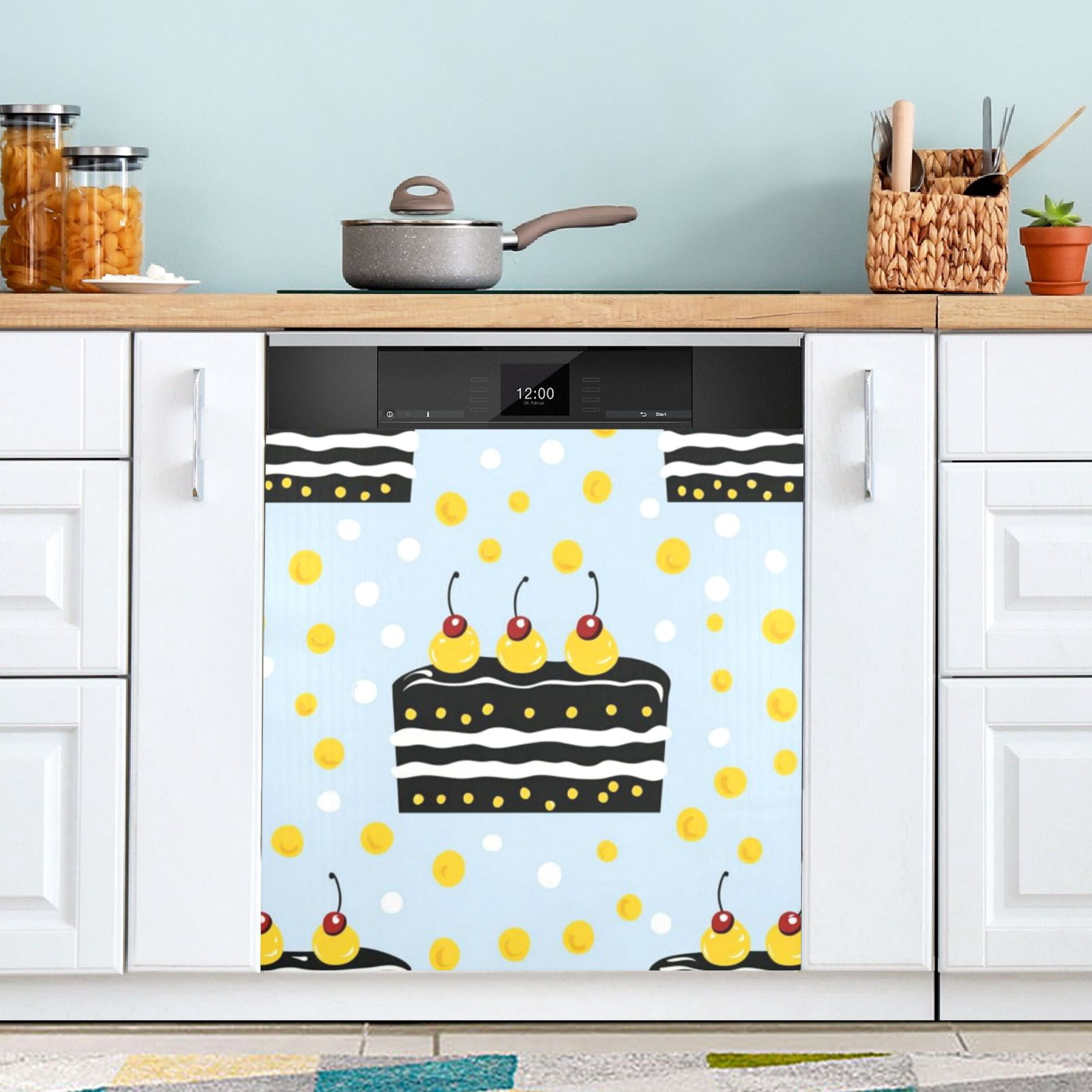 Dishwasher Magnetic Sticker 23x26 Inch Refrigerator Magnetic Sticker Washing Machine Magnetic Sticker Kitchen Panel Magnetic Sticker Home Decor Yellow Fruit Cake