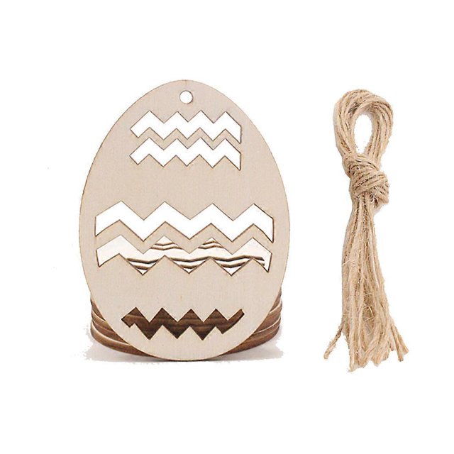 Juego de 10 adornos de madera para fiesta de Pascua, con forma de huevo tallado, con cuerda, para colgar, para manualidades y álbumes de recortes.