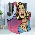 thumbnail image 4 of LOL Soft Flannel Fleece Throw Blanket, Laughing out Loud Woman with Closed Eyes Pop Art Young Lady and Comic Speech Bubble, Cozy Plush for Indoor and Outdoor Use, 50" x 60", Multicolor, by Ambesonne, 4 of 5