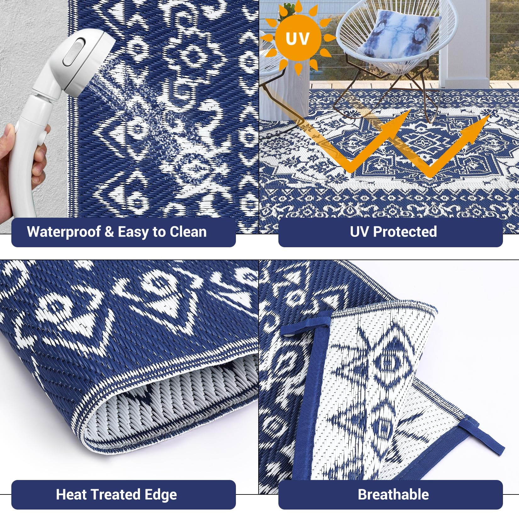 Danolapsi Outdoor Rugs 8x10 Waterproof Reversible Outdoor Plastic Straw Rug Vintage Retro Patio Rug Indoor Outdoor Carpet RV Mat Outside,Lightweight Portable Carpet with Storage Bag for Patio Camp