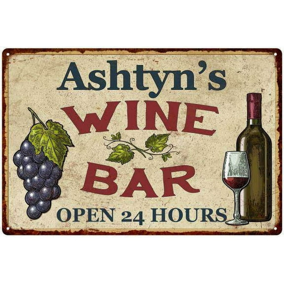 Ashtyn's Rustic Wine Bar Sign Wall Decor Kitchen Gift 8 x 12 High Gloss Metal 208120056641