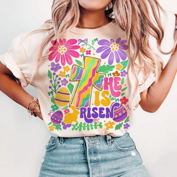 He Is Risen Easter Shirt, Retro Easter Jesus, Matthew 28:6 Bible Verse, Christian Easter Brushstroke, Easter Bunny Shirt