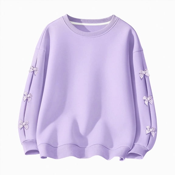 mgoYE Sweatshirts for Girls Fall Tops Long Sleeve Fashion Pullover Side Slit Clothing(Purple,5-6 Years)