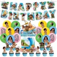 thumbnail image 2 of Vajilla desechable para fiesta de cumpleaños de la serie Moana, pancarta para decoración de tartas, bandera colgante, globos de Moana, decoración de cumpleaños, 2 of 2