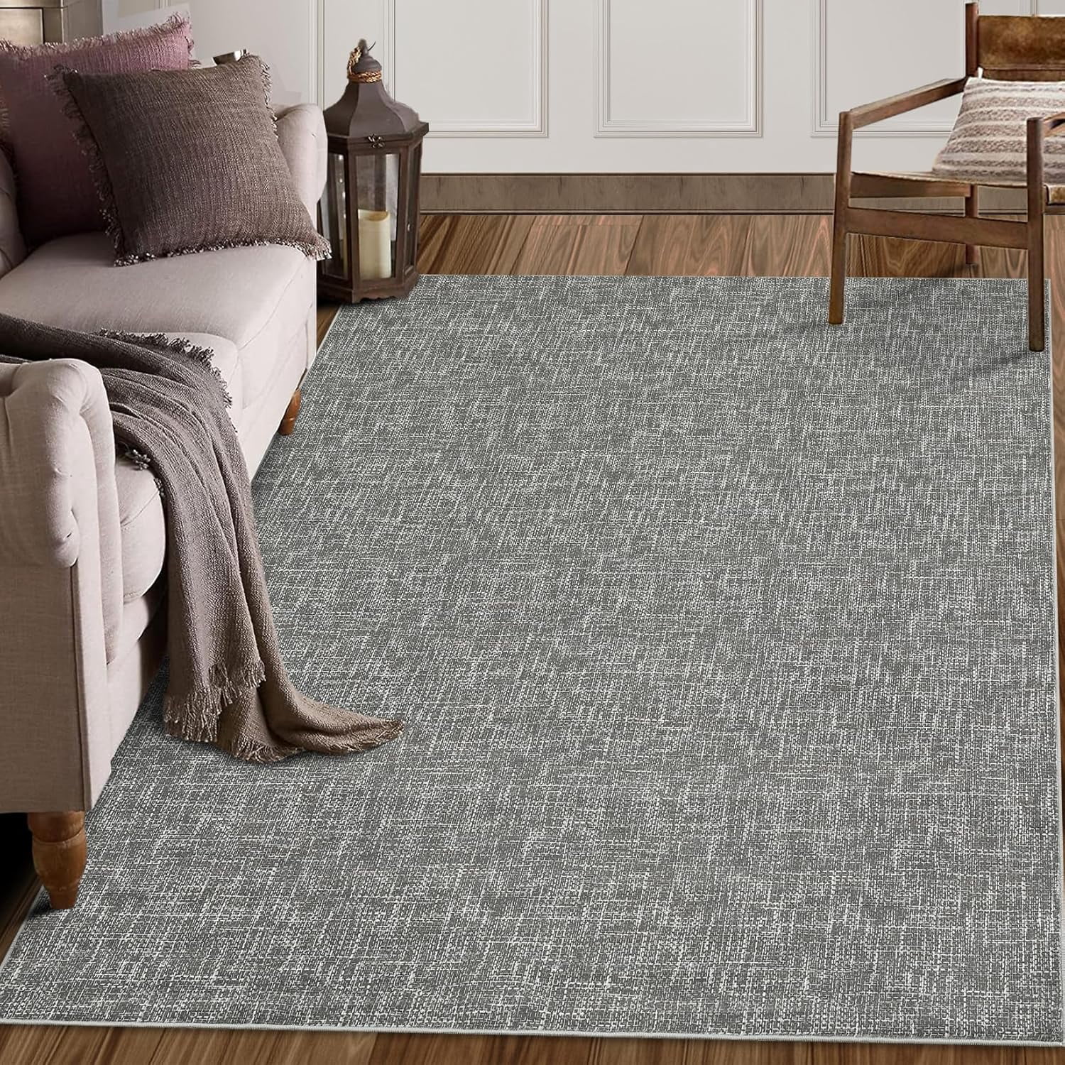 Area Rug 4x6 Modern Abstract Area Rug Stain Resistant Small Rug Contemporary Dining Rug Non-Slip Solid Rug Aesthetic Accent Floor Carpet Grey