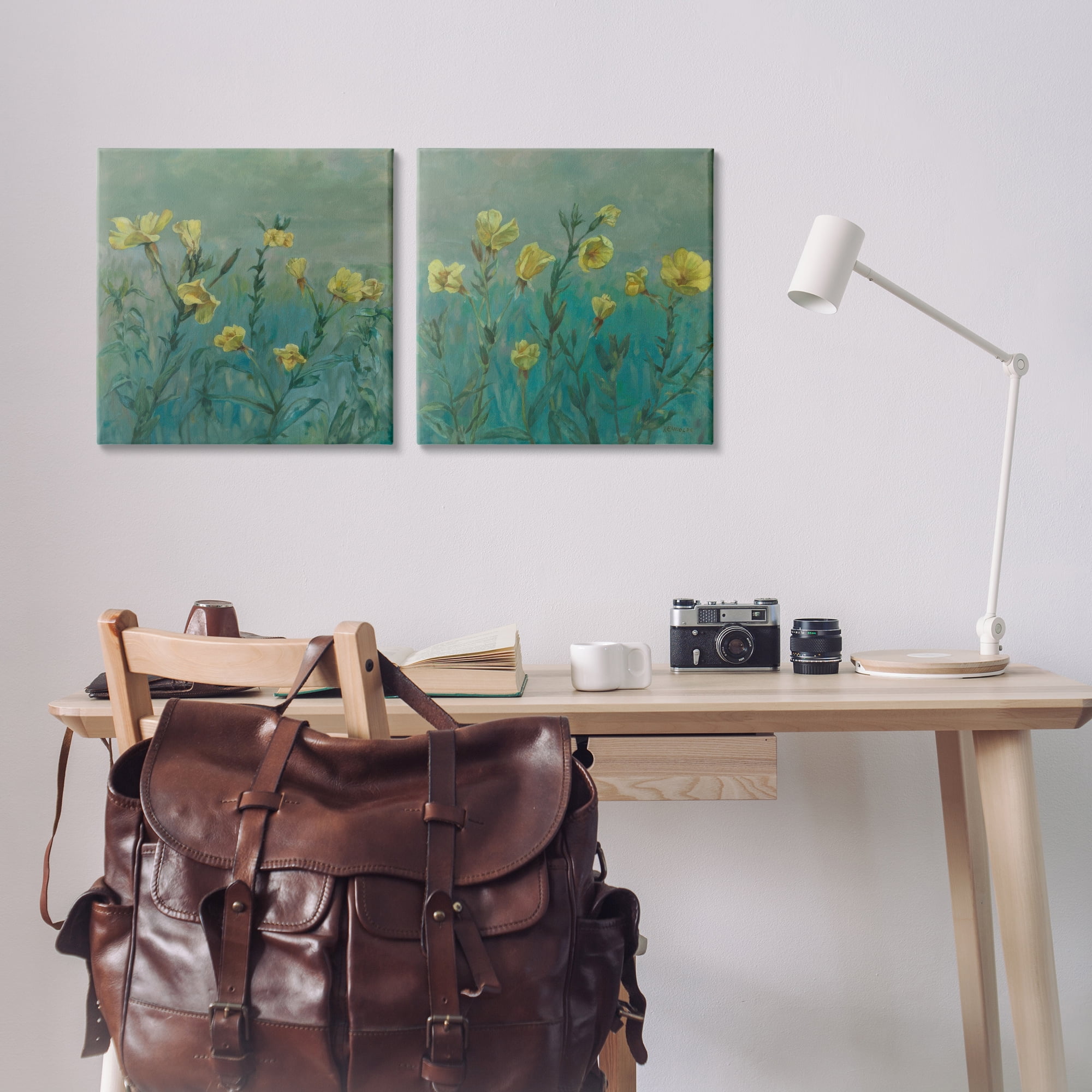 Stupell Industries Evening Primrose Flower Unfurling Plants & Flowers Painting Wrapped Canvas Art Print Wall Art, 17 x 17, Set of 2