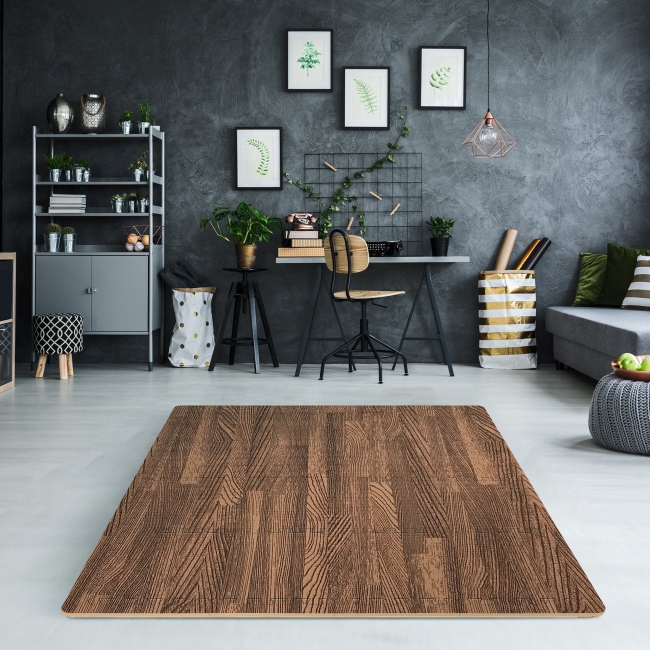 Sorbus Wood Grain Floor Mat 3/8-Inch Thick Foam Interlocking Flooring Tiles with Borders