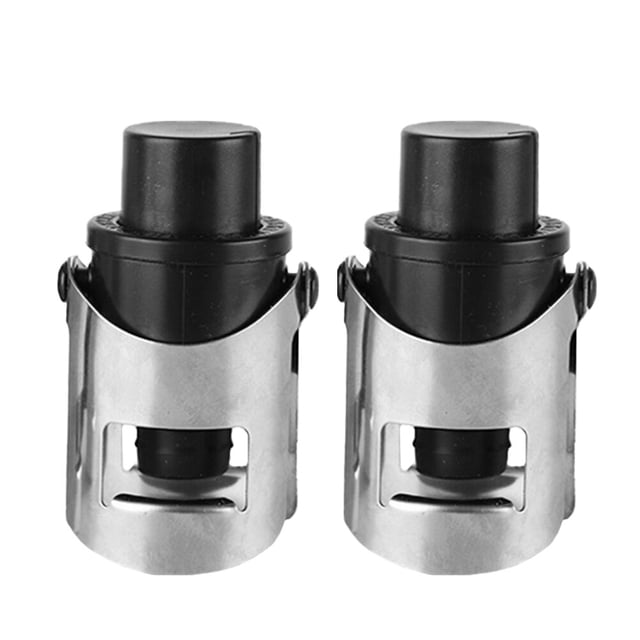 2 tapones de acero inoxidable al vacío para botellas de champán y vino espumoso (negro)