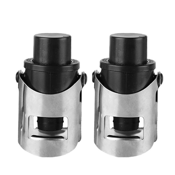 2 tapones de acero inoxidable al vacío para botellas de champán y vino espumoso (negro)