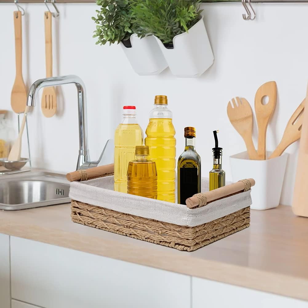 LTONLINE Woven Baskets with Wooden Handles, Bathroom