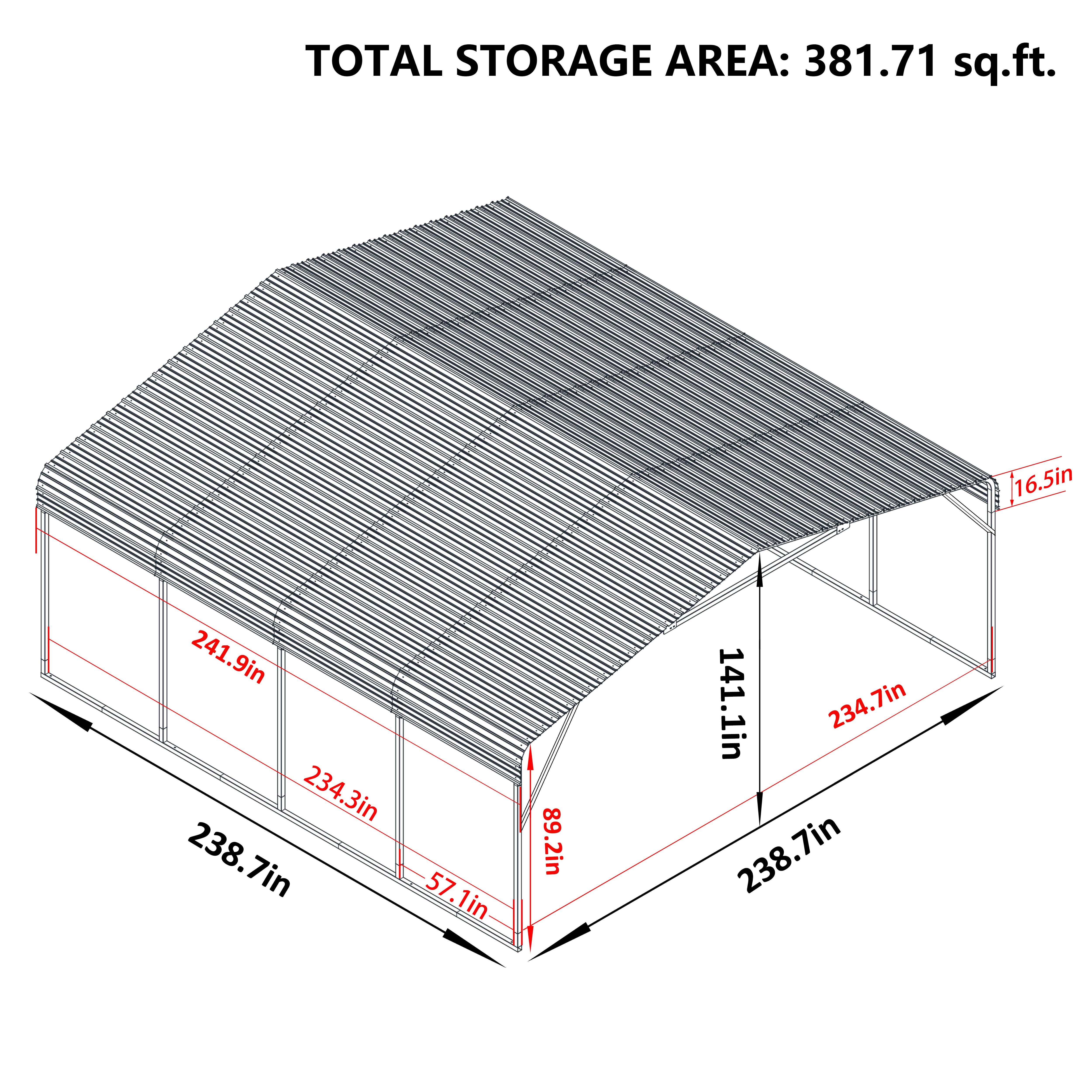 VEIKOUS 20' x 20' Metal Carport for 2 Cars, Outdoor Galvanized Metal Heavy Duty Storage Garage with Weatherproof Roof for Backyard, Patio