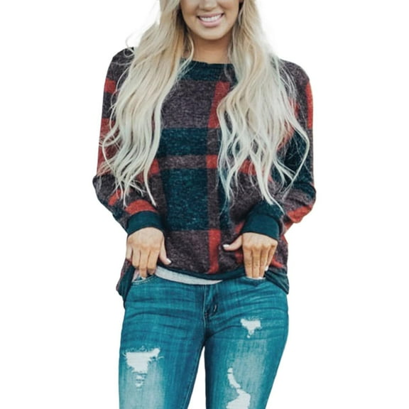 zhmrfg Women Sherpa Pullover Sweaters Vintage Buffalo Plaid Long Sleeve Fluffy Soft Fleece Sweatshirts Casual Loose fit Tunic Shirts Comfy Fall Fashion