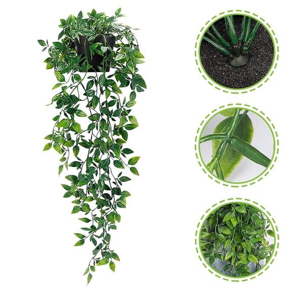 Toyandona 2Pcs Faux Hanging Plants with Pots Simulated Green Leaves for Home Decor