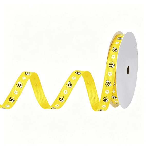 BZCOE 3/8In X 10 Yard Yellow Black Bee Summer Ribbon,Bee Teacher Daisy Flower Grosgrain Ribbon for Gift Wrapping,Hair Bows,Party Decoration,Diy Crafts