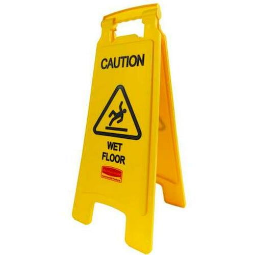 Rubbermaid Commercial Floor Safety Sign, HDPE, Caution Wet Floor, 25 in H, 11 in W, Not Retroflective, Yellow