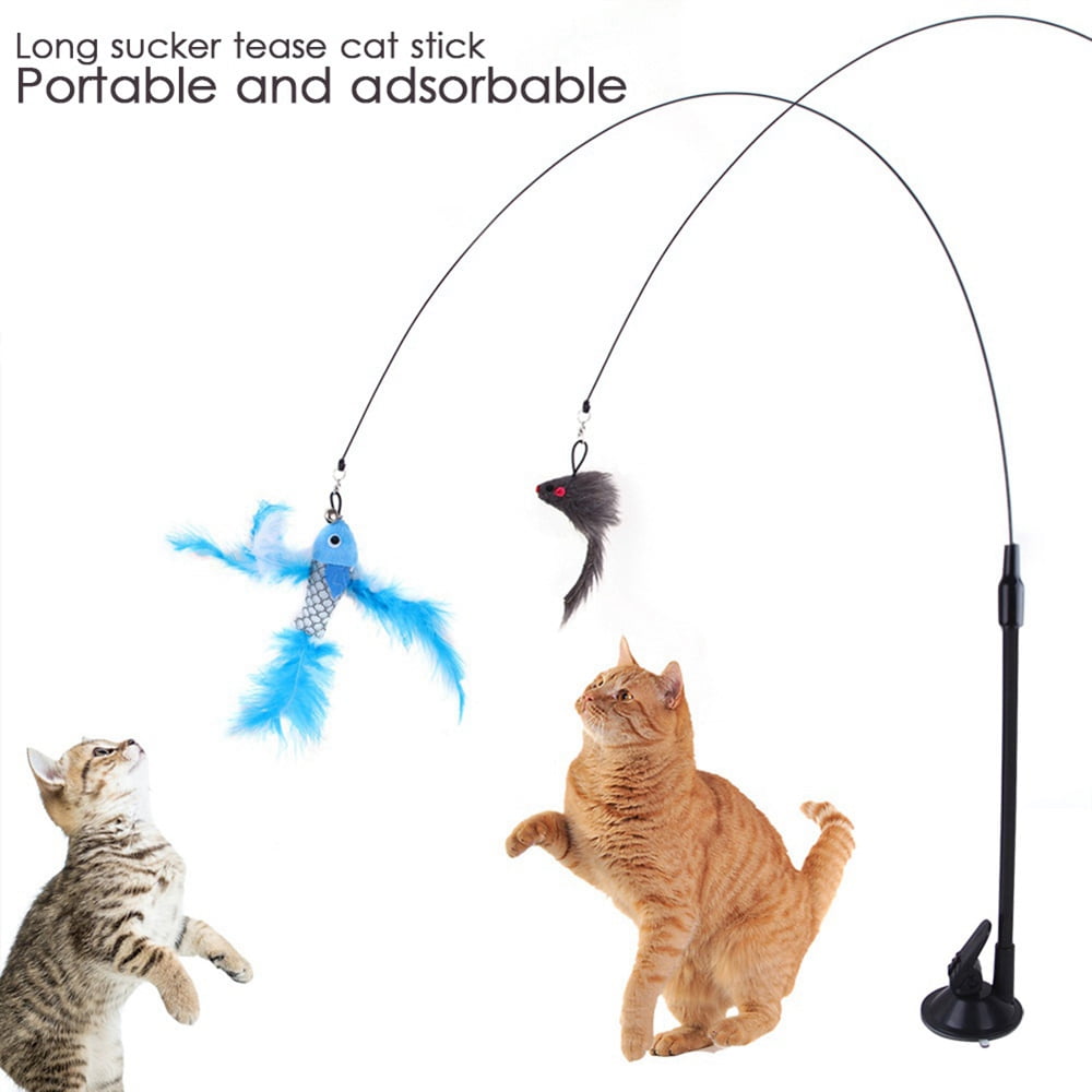 Cat Toy Wand Auto Interactive Toys for Indoor Cat 6 in 1 Hands-Free Natural  Bird Feather Ball Toys, Suction Cup Pet Dancing Playing Toy