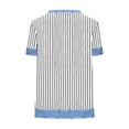 thumbnail image 4 of Xdegoge T Shirt for Women Crewneck Short Sleeve Casual Going Out Loose Fit Vertical Striped Patchwork Print Lightweight Breathable Summer Spring Tops Denim Look Splice Tees, 4 of 5
