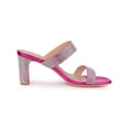 thumbnail image 3 of BLISSFUL STEP Women's Shoes Rhinestone Chunky Heel Square Toe Slide Sandals Hot Pink 7.5, 3 of 8