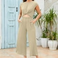 thumbnail image 4 of Ensemble de Mode pour Femmes 2 Pcs, Haut à Manches Courtes Col Rond + Pantalon Ample avec Poches, Tenue Décontractée Mode Urbaine, pour Usage Quotidien, Mélange de Coton Léger, Tenue Polyvalente, Tendance Mode, Robe d'Été, 4 of 9