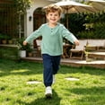 thumbnail image 4 of hoksml Boys Cotton Loungewear Set, Long Sleeve Henley Shirt and Jogger Pants, Kids 2-Piece Casual Outfit, 4 of 5