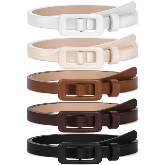 SUOSDEY 5 Pack Women Skinny Leather Belt Thin Waist No Hole Belt for Ladies Jeans Dress Pants