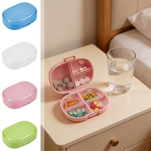 Aoznliie Pill Box, 7 Compartments Travel Pill Organizer, Portable Pill Container for Vitamins, Fish Oils, Supplements, Pink