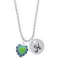 thumbnail image 1 of Delight Jewelry Silvertone Lime Green & Silvertone Hot Blue Heart with Black Ruffles Silvertone Script Initial Disc - H - Charm Necklace, 20"+3", 1 of 4