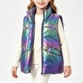 thumbnail image 4 of Posijego Girls Metallic Puffer Vests Stand Collar Sleeveless Vests Zip up Warm Waistcoats Winter Outerwear Vests, 4 of 8