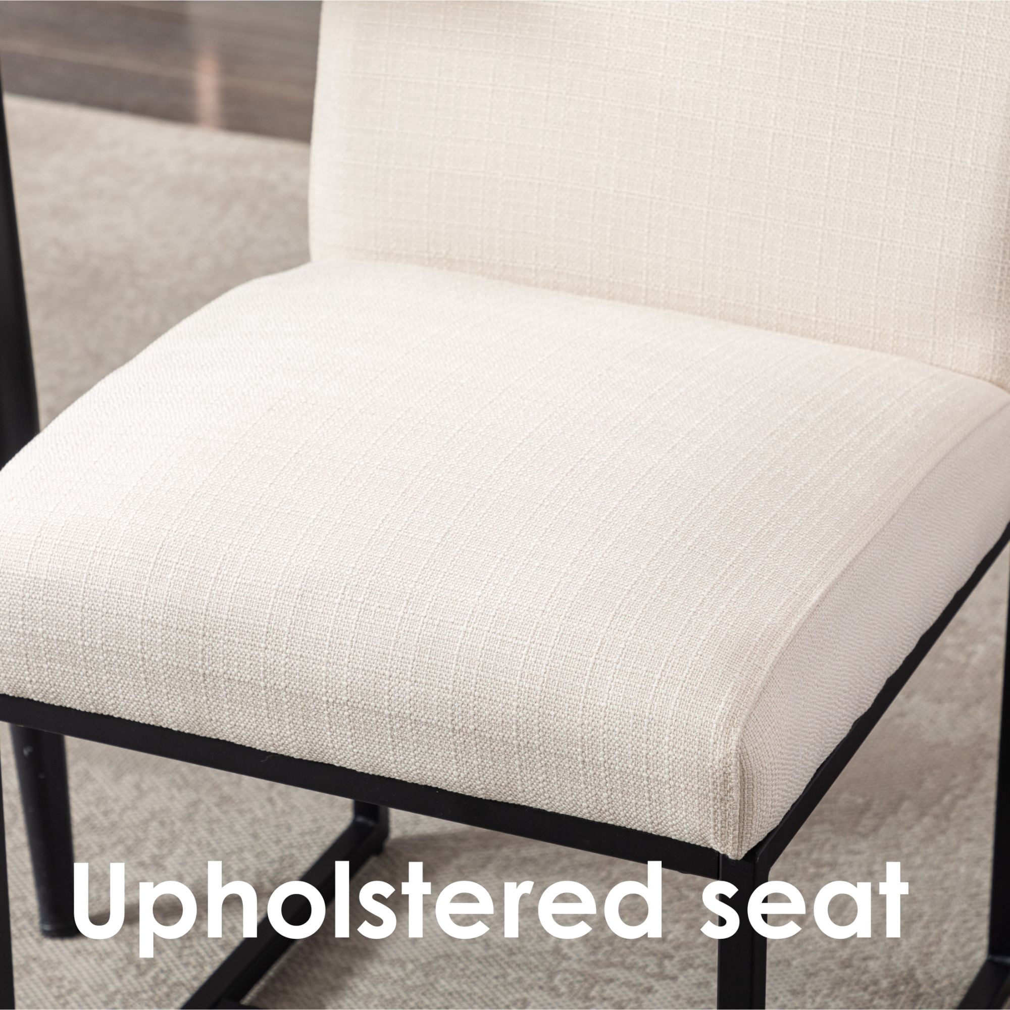 Dayalane Mid Century Modern Dining Chairs Set of 2, Beige Linen Upholstered Kitchen & Dining Room Chairs with Black Metal Frame, Armless Side Chairs for Living Room"