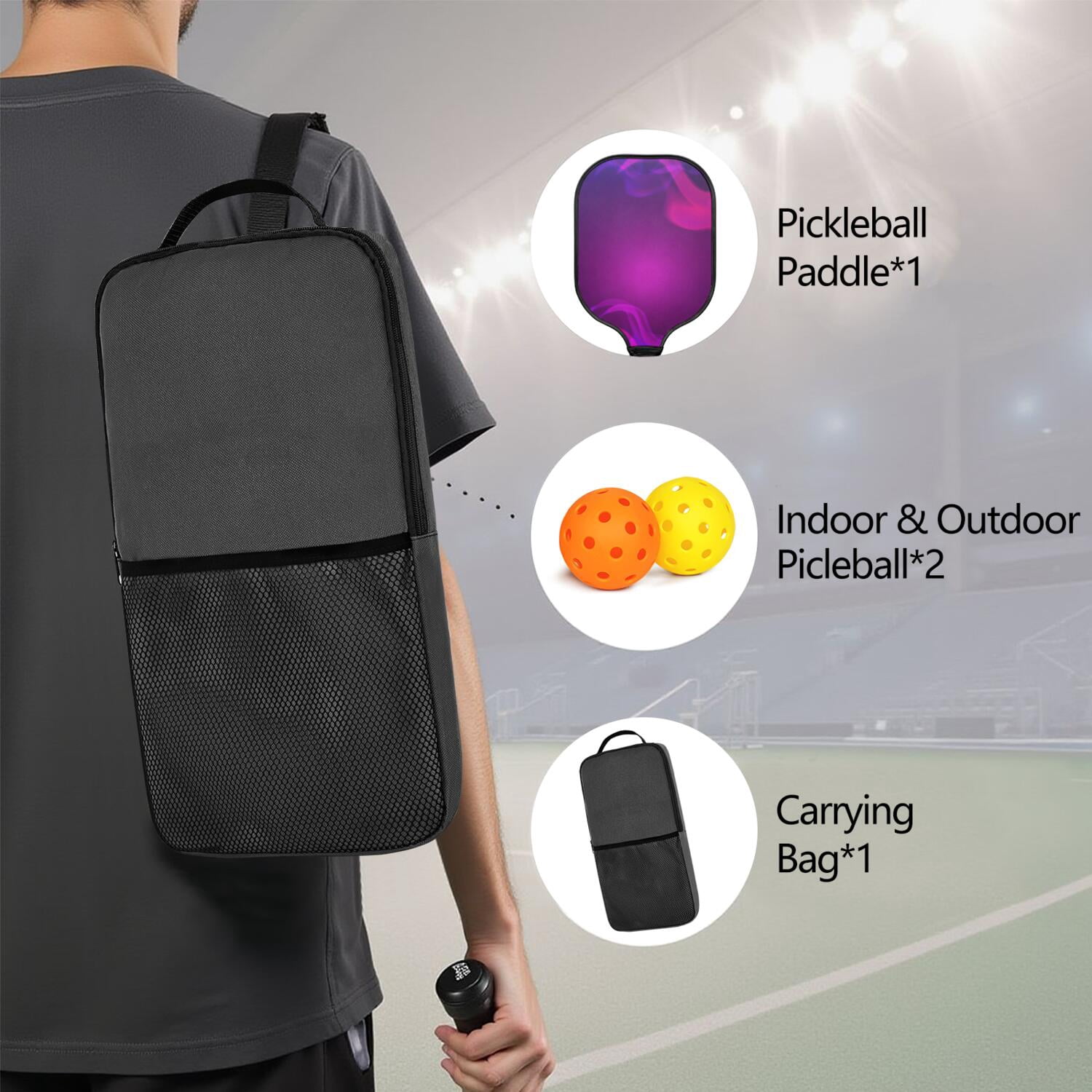 Pickleball Paddles Set Of 1, Fiberglass Surface, Fluid Smoke Aurora Art Style, 1 Paddle, 2 Balls & Bag