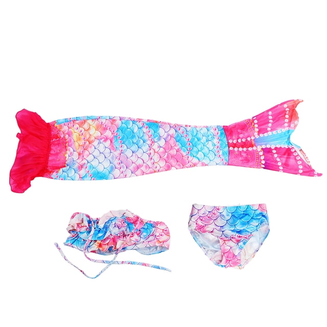 Traje de baño de cola de sirena para niñas, de poliéster, 120 cm/47,2 pulgadas