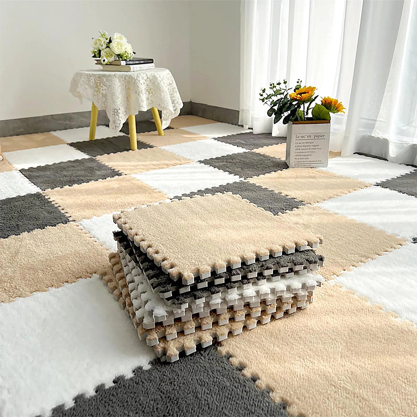 20Piece Carpet Squares Puzzle Mat 11.8" x 11.8" Plush Interlocking Carpet Tiles, Foam Floor Tiles for Baby Play Mat - Kids Soft Play Mats Anti Slip Jigsaw Flooring Playmat Playroom Rug