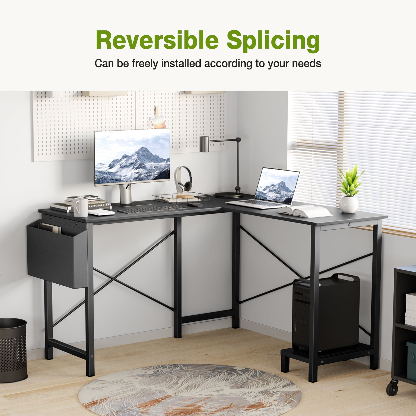 JOINSUN Modern L-Shaped Desk, Sleek Design, Spacious Workspace, Black