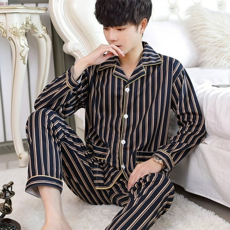 

PIKADINGNIS Mens Pajama Set Autumn Winter Warm Man Pajamas Set Simple Sleepwear Long Sleeve Cotton Pajamas for Men Top Pant Leisure Outwear