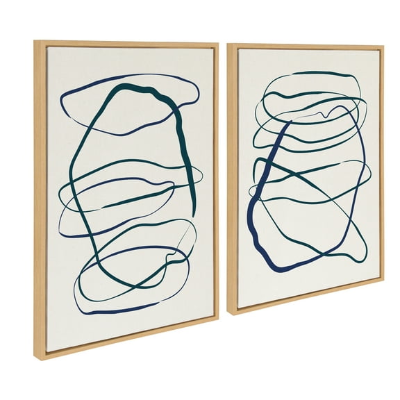 Kate and Laurel Sylvie Blue and Green Expressive Abstract 1 and 2 Framed Canvas Wall Art Set by The Creative Bunch Studio, 2 Piece 23x33 Natural, Modern Colorful Art Set for Wall