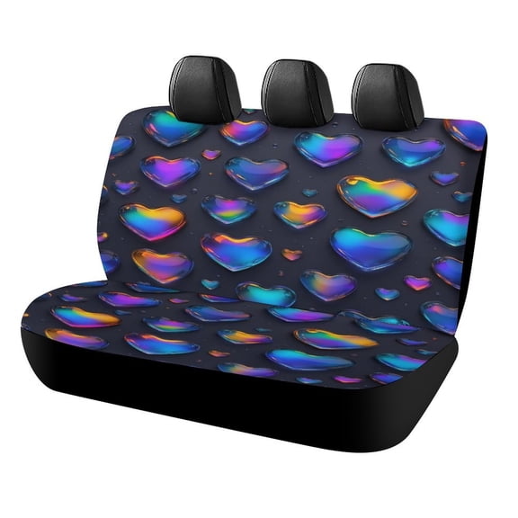 Rainbow Heart Pattern Car Rear Seat Covers,Bench Back Seat Cover , Easy to Install Universal Fit for Cars Trucks Vans And SUVs