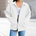 thumbnail image 6 of Women's Oversized Solid Color Zip Up Hoodie with Lapel Collar, Soft Breathable Pullover Sweatshirt, Loose Fit Casual Streetwear Top for Daily Fashion, Parties and Vacation Outfits White M, 6 of 6