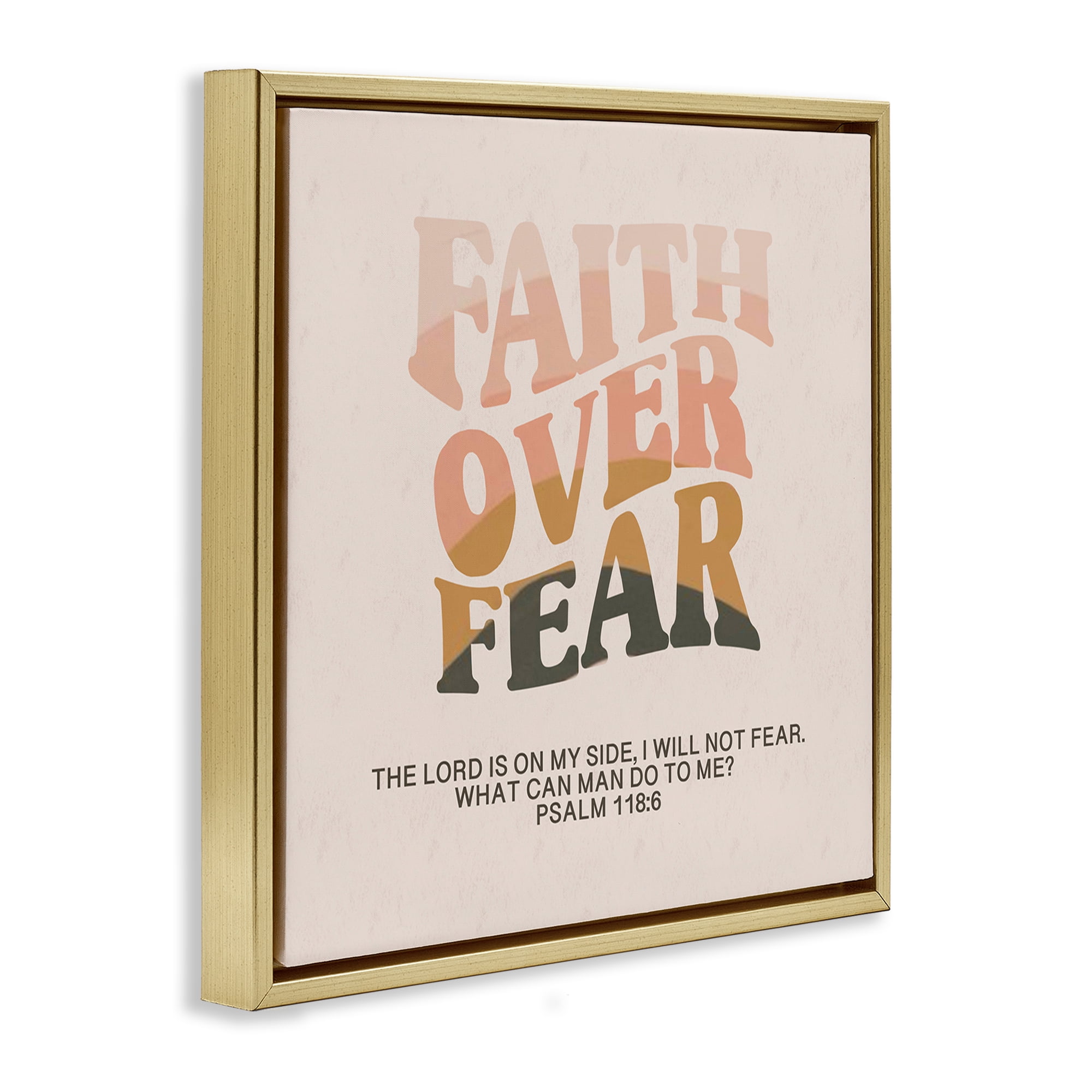Stupell Industries Retro Faith Over Fear Religious & Spiritual Painting Gold Floater Framed Canvas Art Print Wall Art, 25 x 25
