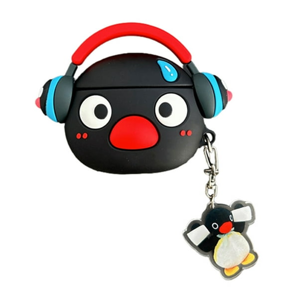 Cute Cartoon Popular Kawaii Music Penguin Design Earphone Case for AirPods 1 2 3 Pro 2 headset protective cover with KeyChain (A,for airpods 3)
