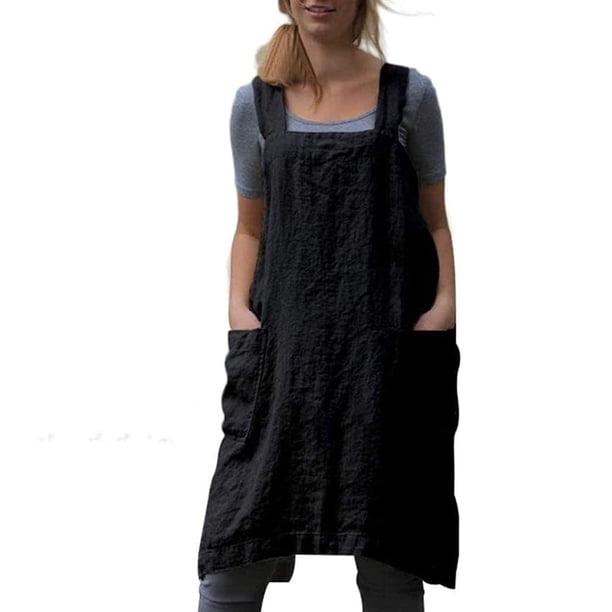 Amlztr Delantal De Mujer Delantal Con Espalda Cruzada Y Bolsillos Vestido De Delantal De Lino De Algodón Talla Grande