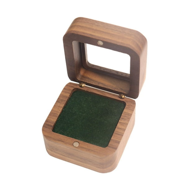 Caja de madera para anillos, joyero con una sola ranura y ventana transparente, caja de regalo cuadrada. Terciopelo verde