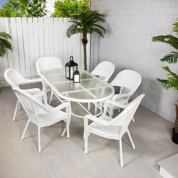 7-Piece Resin Wicker Outdoor Dining Set Solid White