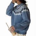 thumbnail image 2 of Female Fair- Sweater Casual Vintage Crew Neck Knitted Sweater Cute Graphic Fall Fashion Pullover Jumper Tops Blue L, 2 of 10