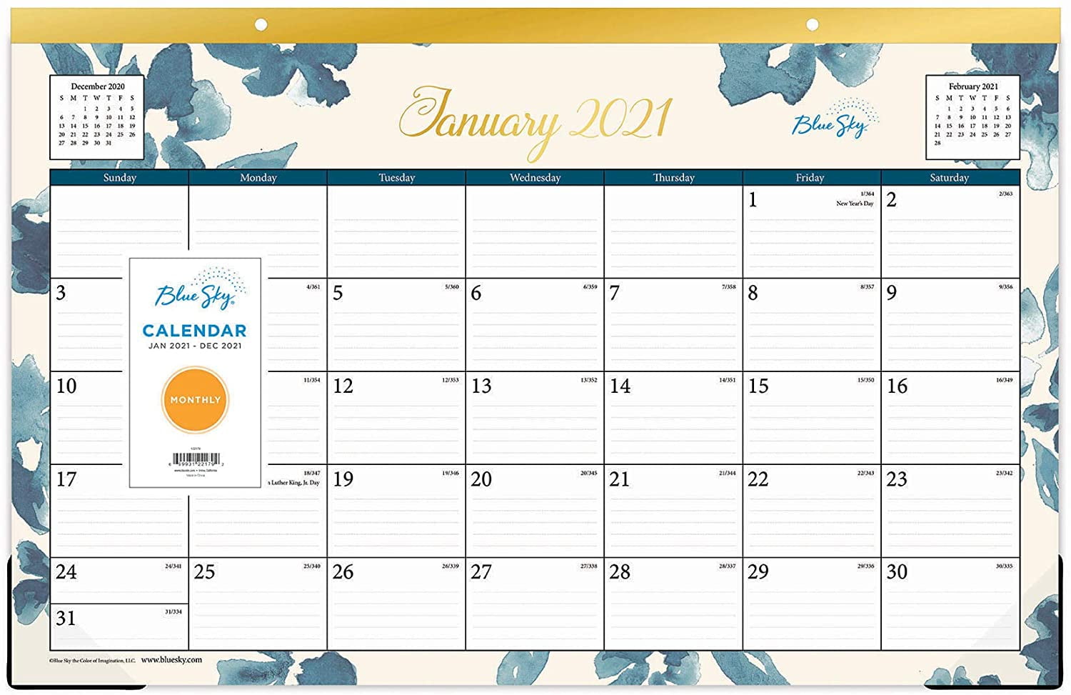 Blue Sky 2021 Monthly Desk Pad Calendar, TwoHole Punched, Ruled Blocks