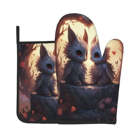 

Lukts Romantic Rose Animal Couple Print Kitchen Heat-Resistant Gloves and Spacers 2pcs Set Suitable for Baking and Cooking