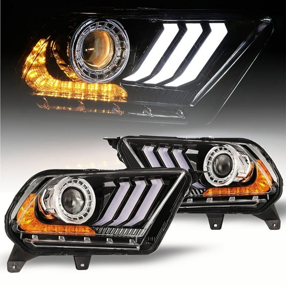 For 2010-2012 Ford Mustang LED Projector Headlights Sequential Turn Signals Pair