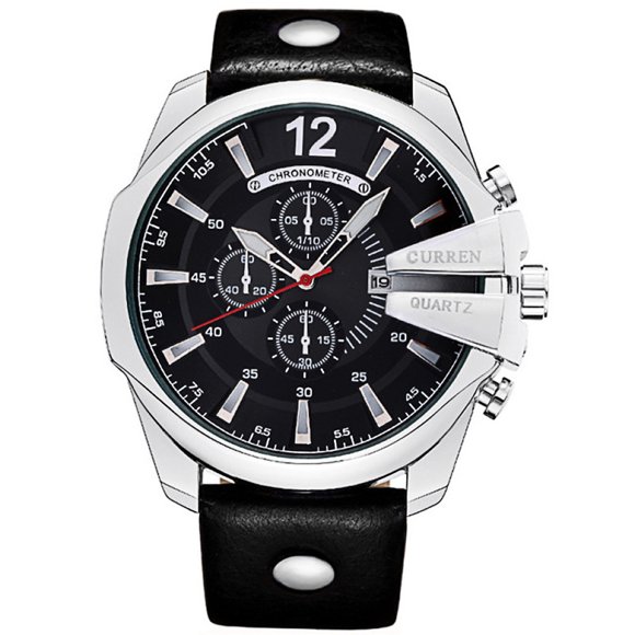 CURREN 8176 Homme Noir Bleu Luxe Chronographe Cuir Analogique Quartz Montre de Sport d'Affaires Étanche Date Montre-Bracelet Décontractée