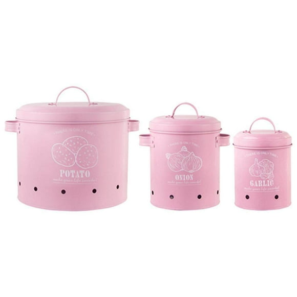 TureClos 3Pcs Potatoes Onions Garlic Bin Kitchen Storage Containers with 2 Handles Pink
